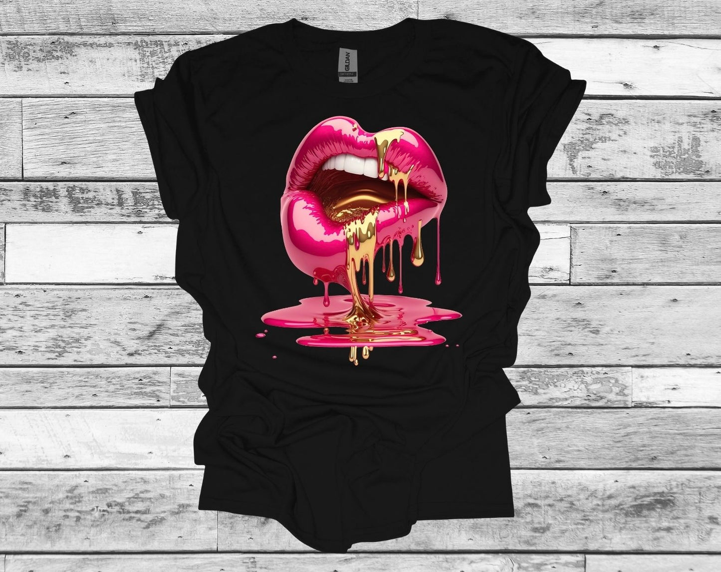 Pink & Gold Hot Lips Short Sleeve T-Shirt