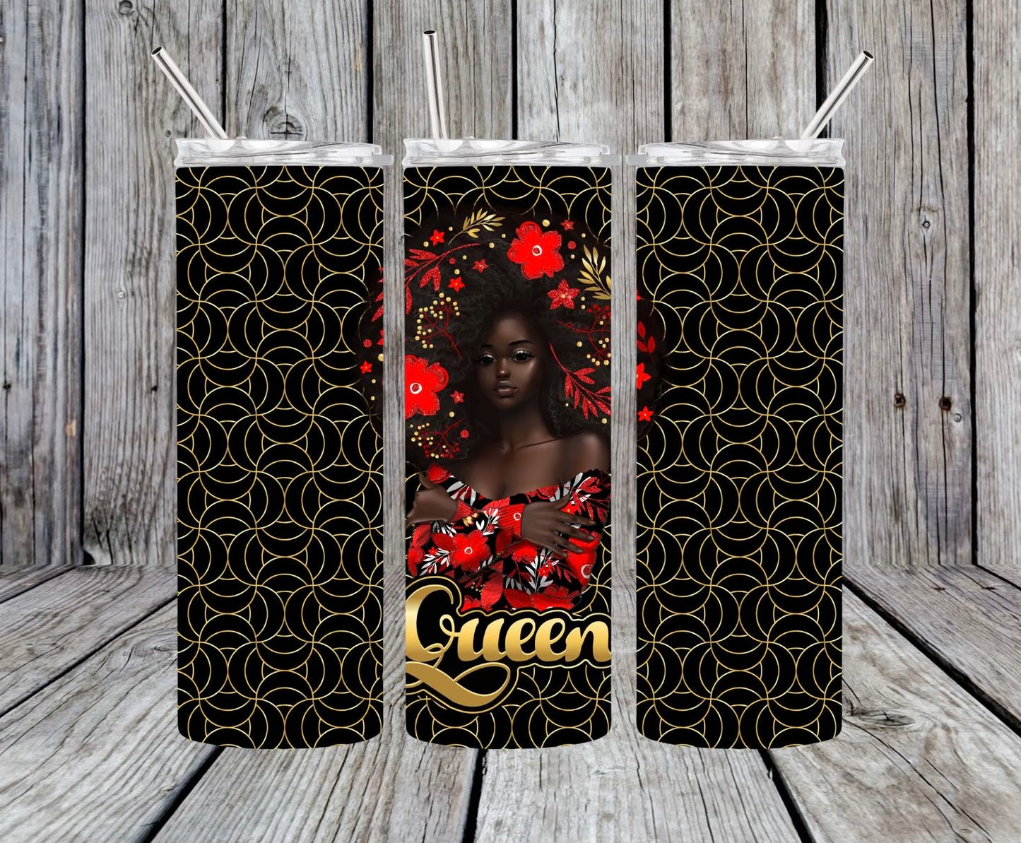 Queen Black Red Floral Tumbler 20oz