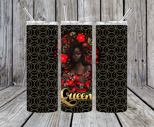 Queen Black Red Floral Tumbler 20oz