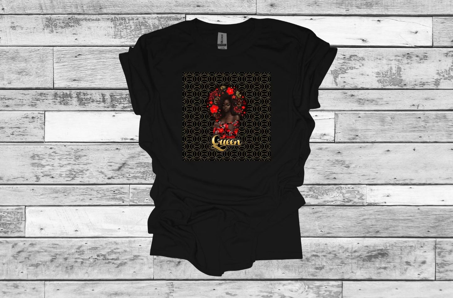 Queen Black Red Floral Short Sleeve T-Shirt