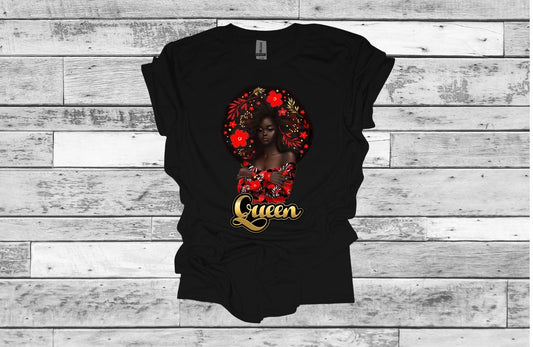 Queen Red Floral Short Sleeve T-Shirt