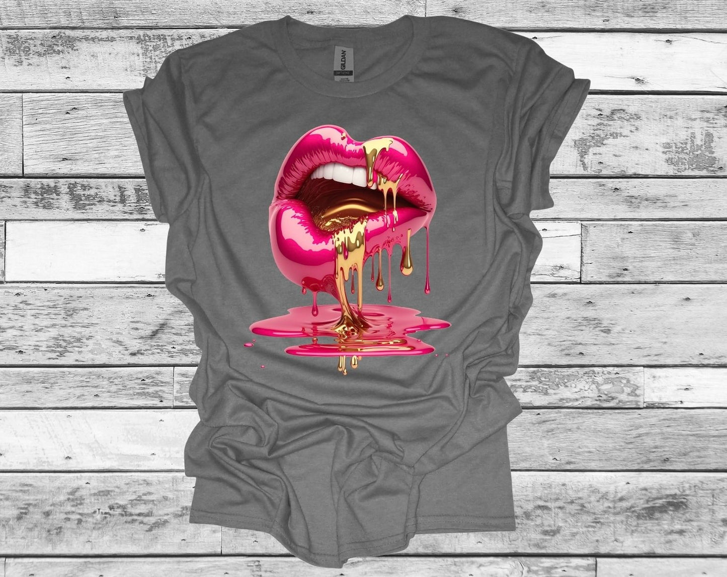 Pink & Gold Hot Lips Short Sleeve T-Shirt