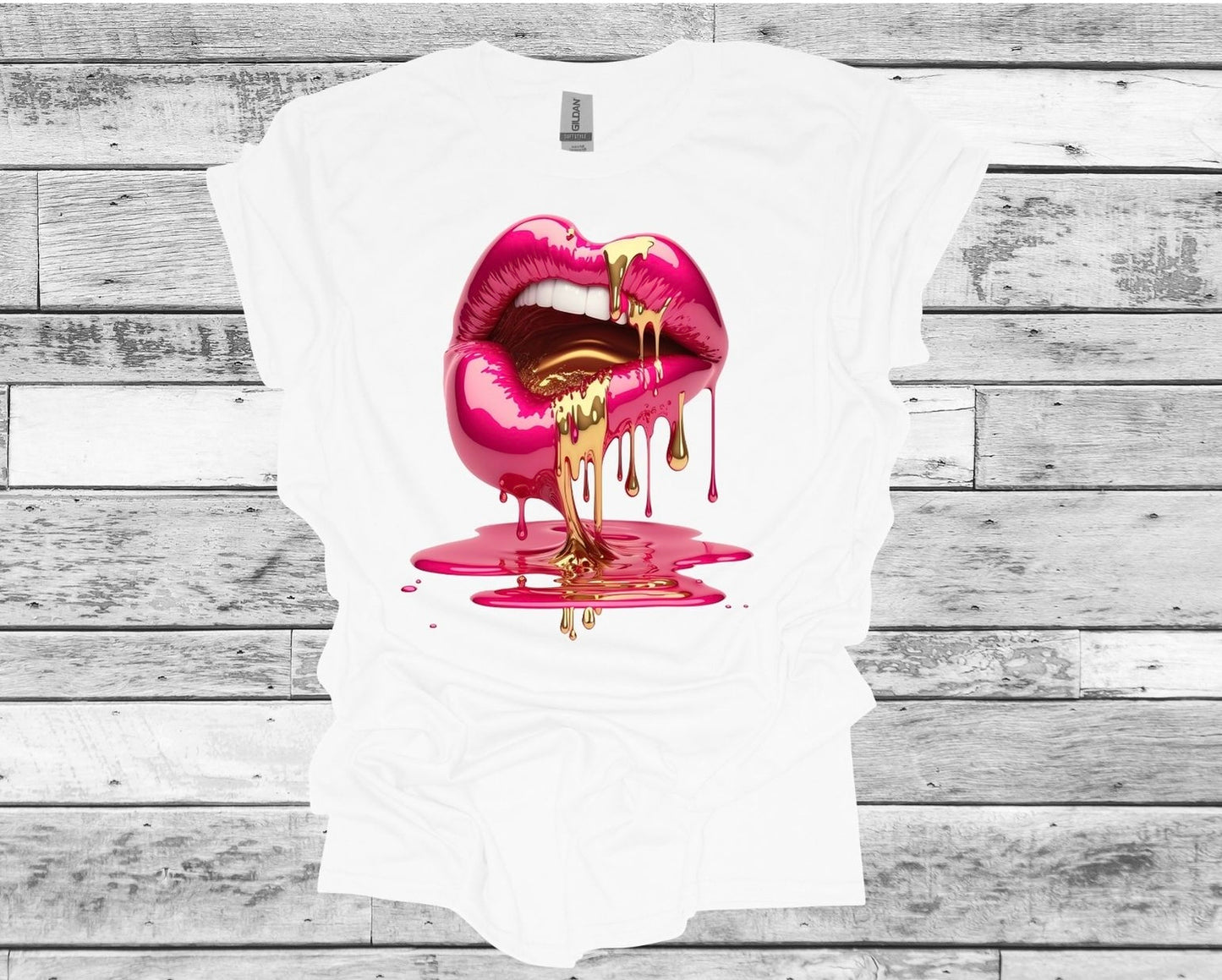 Pink & Gold Hot Lips Short Sleeve T-Shirt